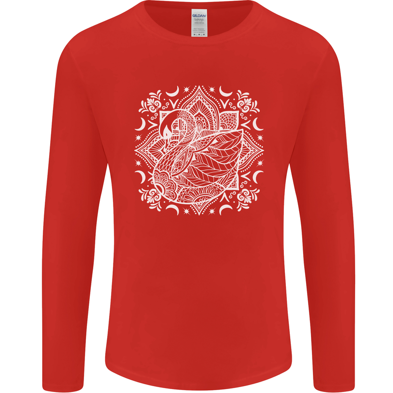 Mandala Art Swan Mens Long Sleeve T-Shirt Red