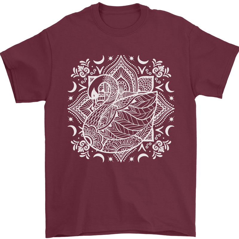 Mandala Art Swan Mens T-Shirt 100% Cotton Maroon
