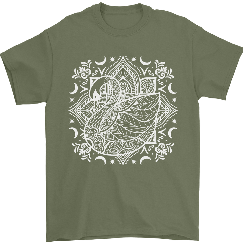 Mandala Art Swan Mens T-Shirt 100% Cotton Military Green