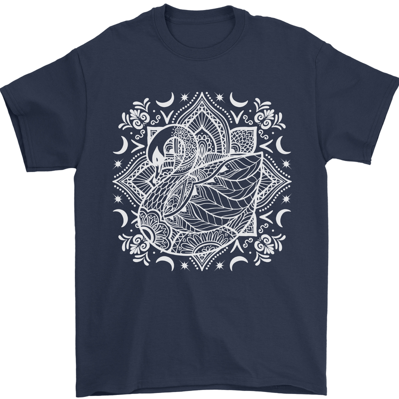 Mandala Art Swan Mens T-Shirt 100% Cotton Navy Blue