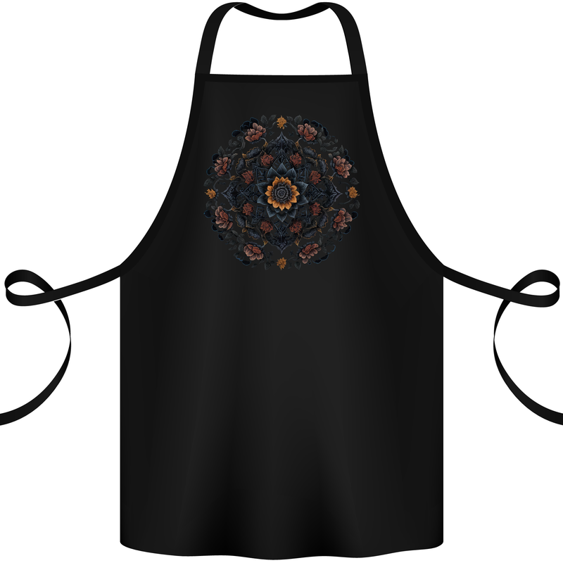 Mandala Flowers Gothic Goth Cotton Apron 100% Organic Black