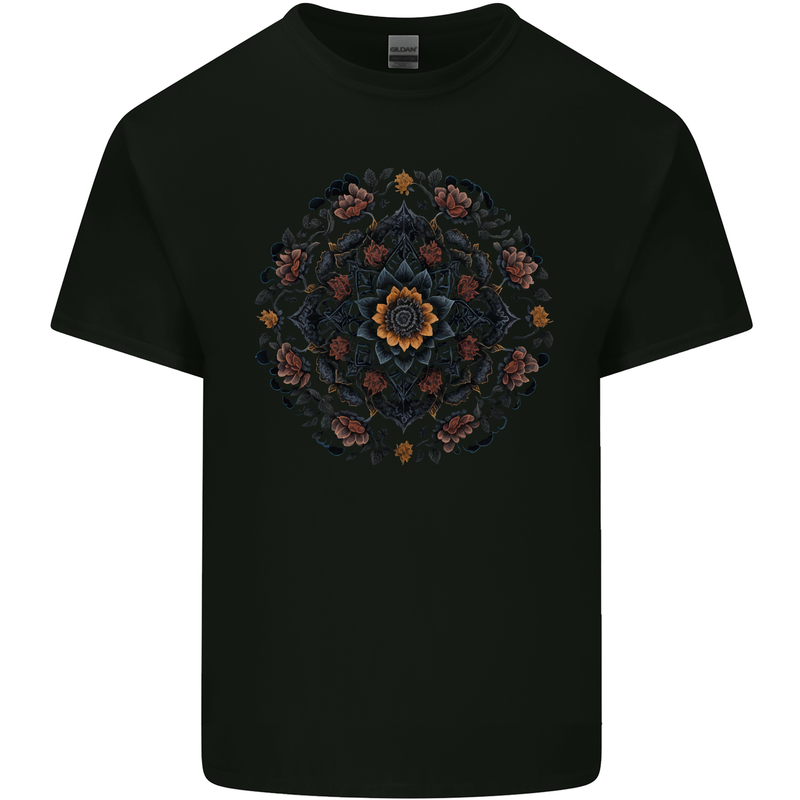 Mandala Flowers Gothic Goth Kids T-Shirt Childrens Black