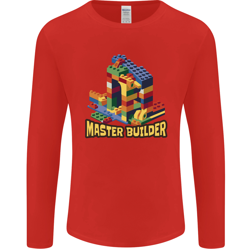 Master Builder Bricklayer Bricky Building Blocks Mens Long Sleeve T-Shirt Red
