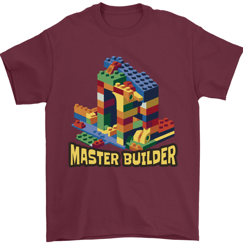 Master Builder Bricklayer Bricky Building Blocks Mens T-Shirt 100% Cotton Maroon