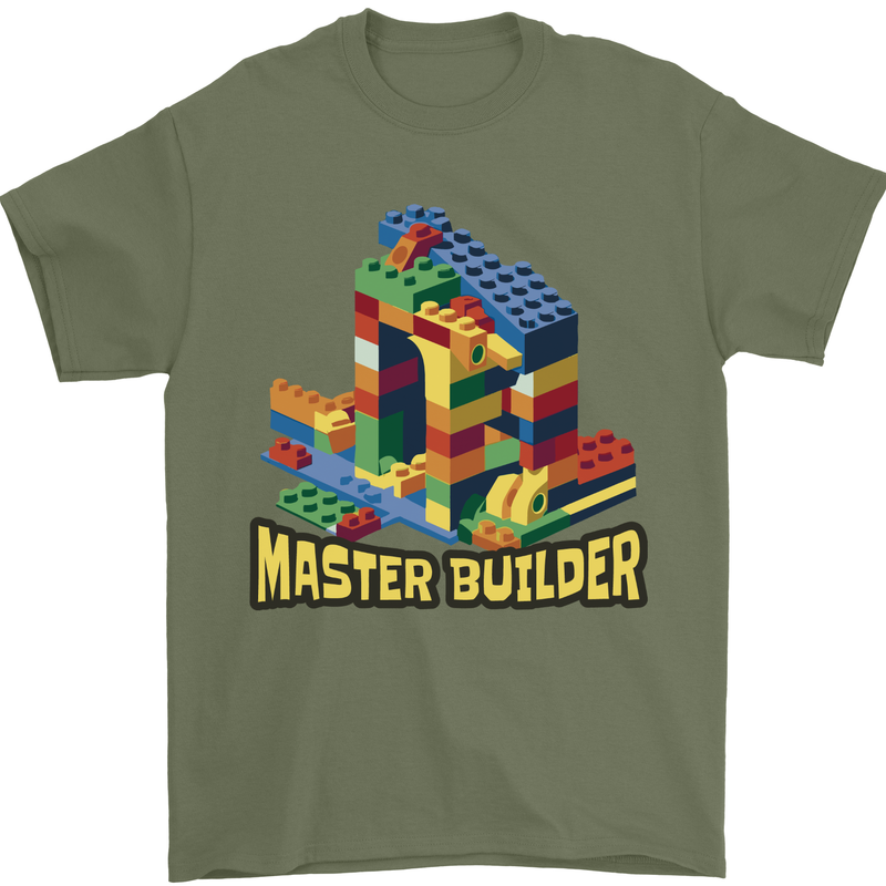 Master Builder Bricklayer Bricky Building Blocks Mens T-Shirt 100% Cotton Military Green