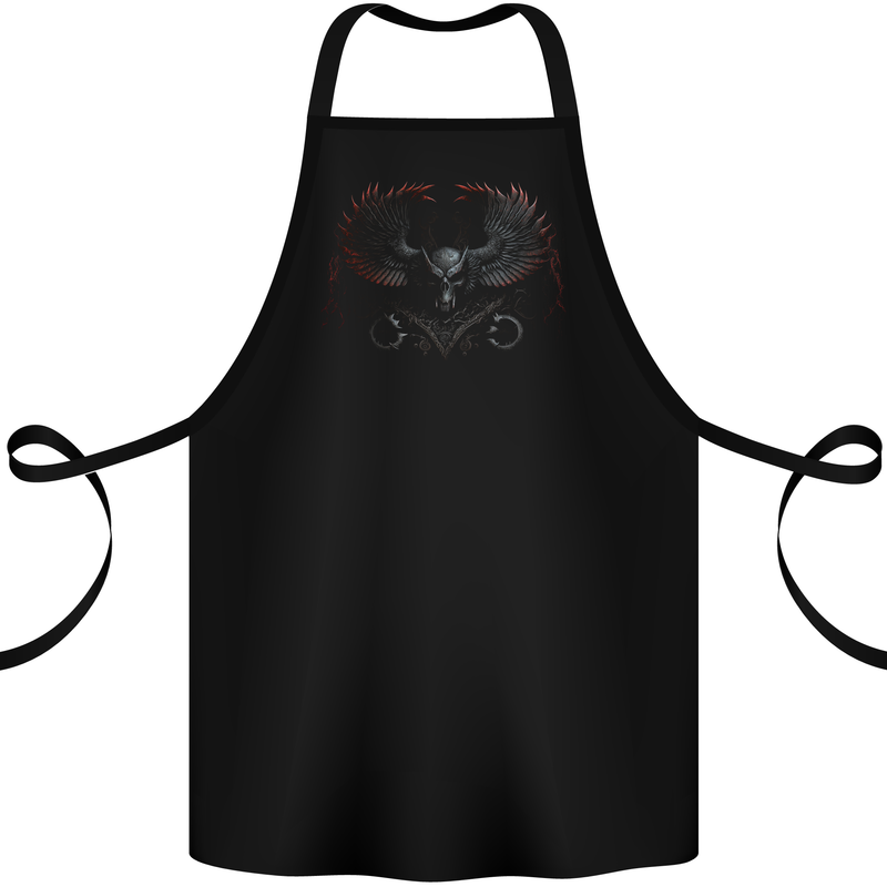 Master of Darkness Skull With Wings Cotton Apron 100% Organic Black
