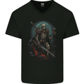 Master of Warriors Fantasy Skull Mens V-Neck Cotton T-Shirt Black