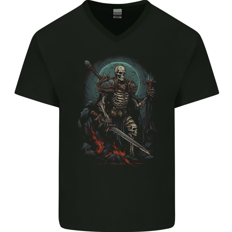 Master of Warriors Fantasy Skull Mens V-Neck Cotton T-Shirt Black