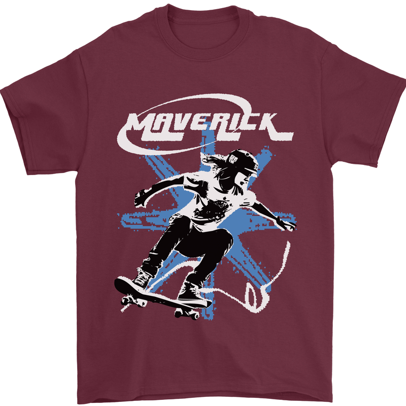 Maverick Skateboarder Skateboard Mens T-Shirt 100% Cotton Maroon