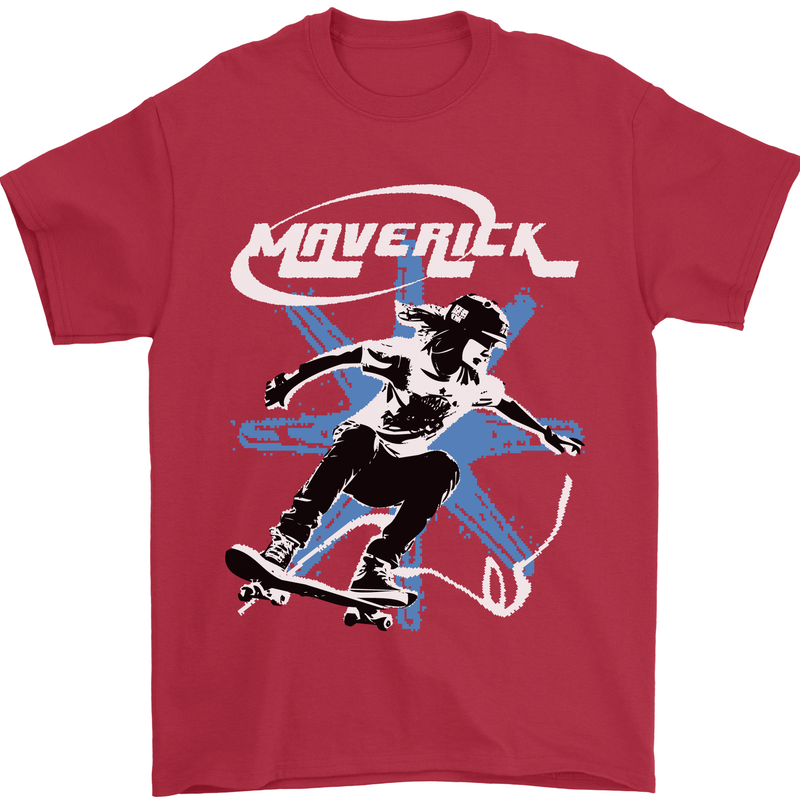 Maverick Skateboarder Skateboard Mens T-Shirt 100% Cotton Red