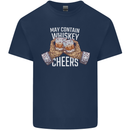 May Contain Whiskey Funny Whisky Mens Cotton T-Shirt Tee Top Navy Blue