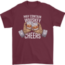 May Contain Whiskey Funny Whisky Mens T-Shirt 100% Cotton Maroon