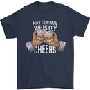 May Contain Whiskey Funny Whisky Mens T-Shirt 100% Cotton Navy Blue