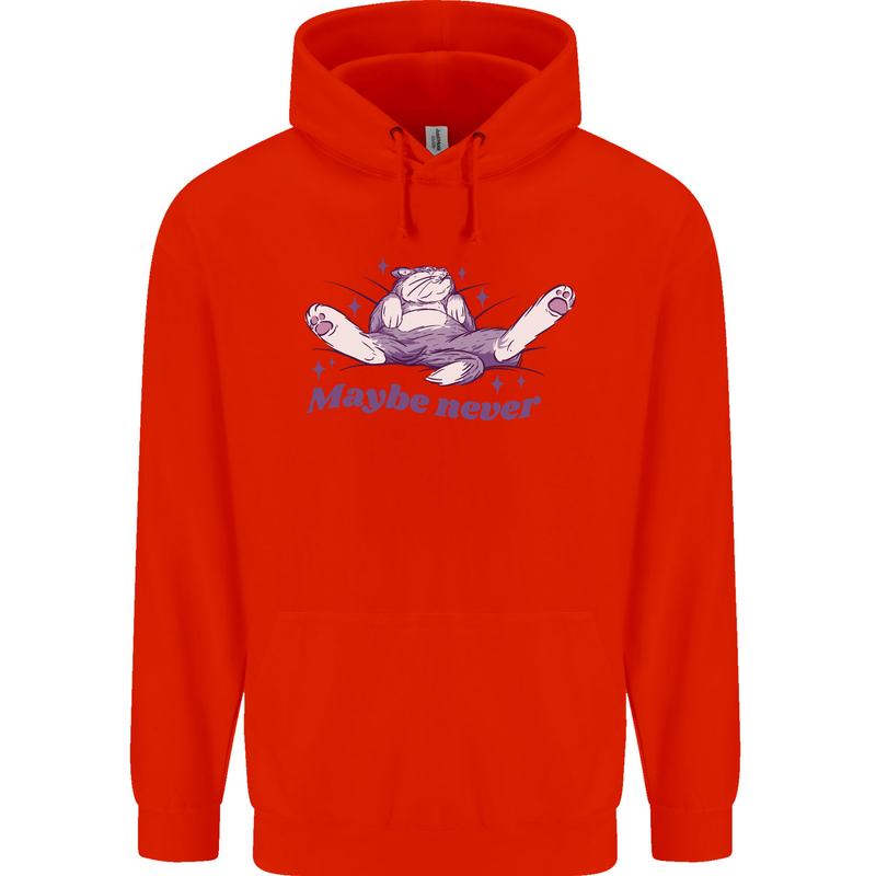 Maybe Never Lazy Cat Sleeping Childrens Kids Hoodie Bright Red