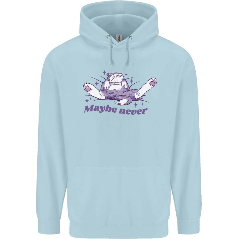 Maybe Never Lazy Cat Sleeping Childrens Kids Hoodie Light Blue
