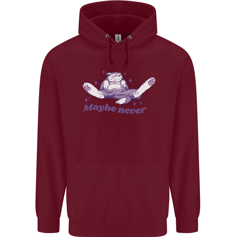 Maybe Never Lazy Cat Sleeping Childrens Kids Hoodie Maroon
