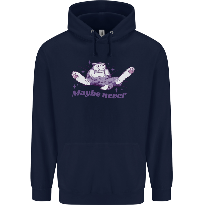 Maybe Never Lazy Cat Sleeping Childrens Kids Hoodie Navy Blue