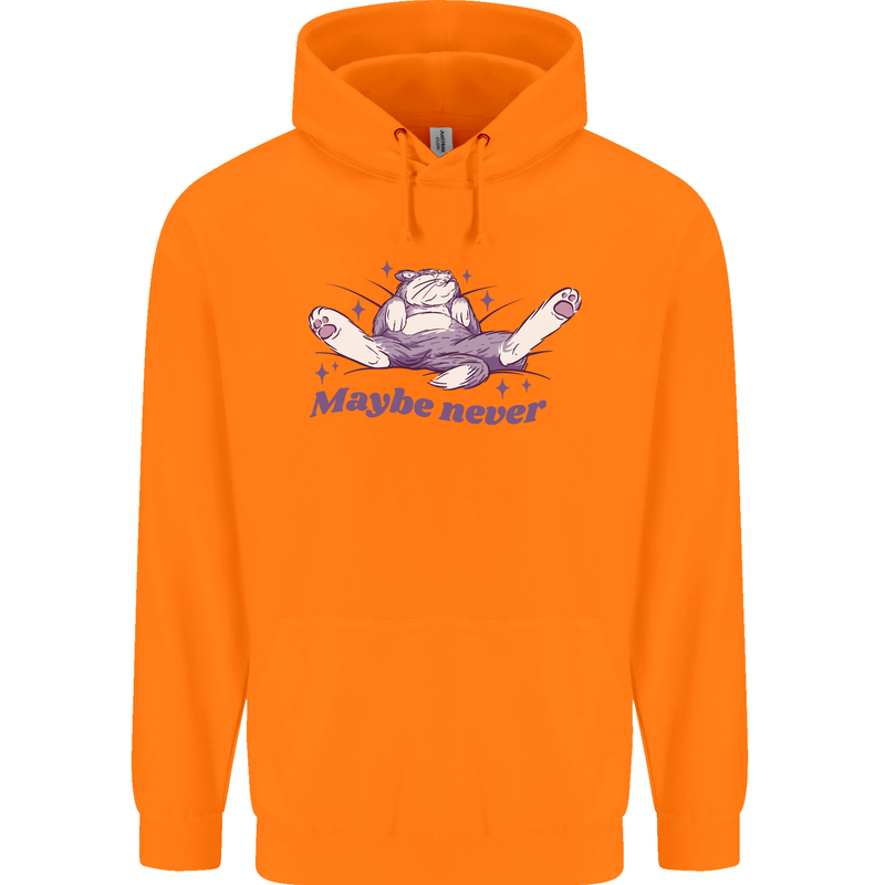 Maybe Never Lazy Cat Sleeping Childrens Kids Hoodie Orange