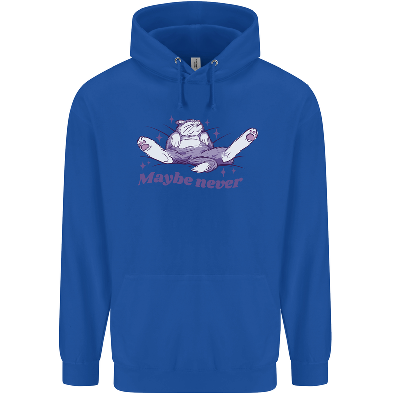 Maybe Never Lazy Cat Sleeping Childrens Kids Hoodie Royal Blue