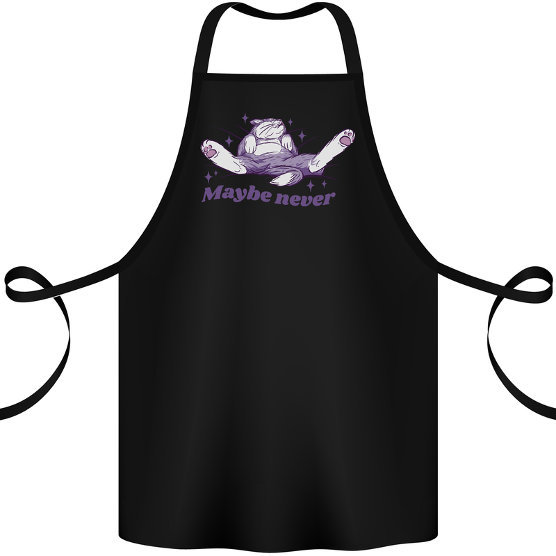 Maybe Never Lazy Cat Sleeping Cotton Apron 100% Organic Black