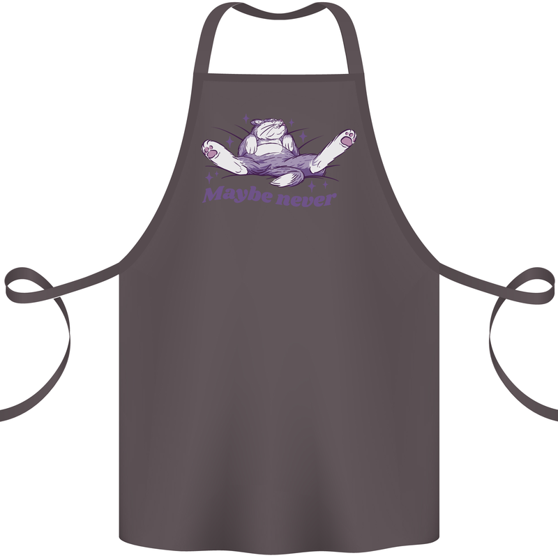 Maybe Never Lazy Cat Sleeping Cotton Apron 100% Organic Dark Grey