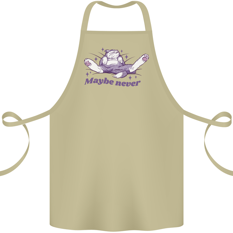 Maybe Never Lazy Cat Sleeping Cotton Apron 100% Organic Khaki