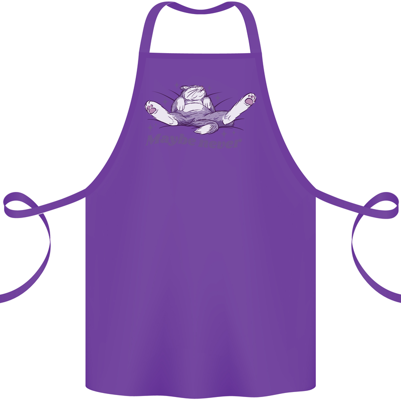 Maybe Never Lazy Cat Sleeping Cotton Apron 100% Organic Purple