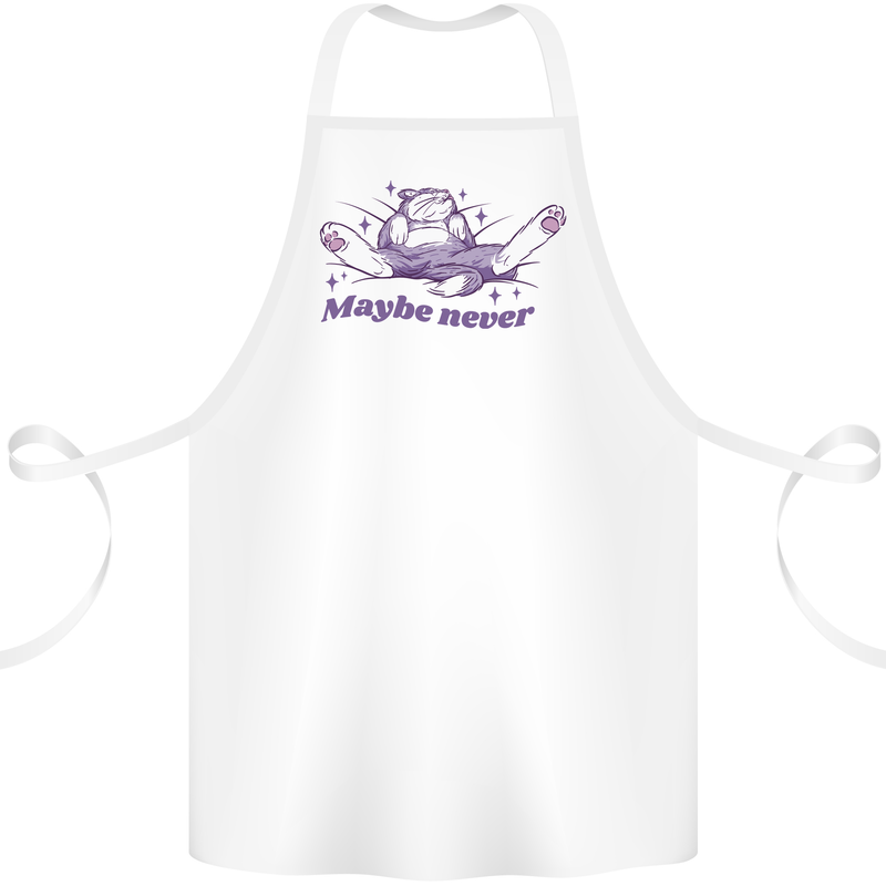 Maybe Never Lazy Cat Sleeping Cotton Apron 100% Organic White