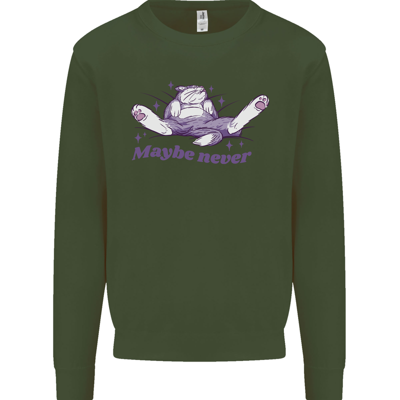 Maybe Never Lazy Cat Sleeping Kids Sweatshirt Jumper Forest Green
