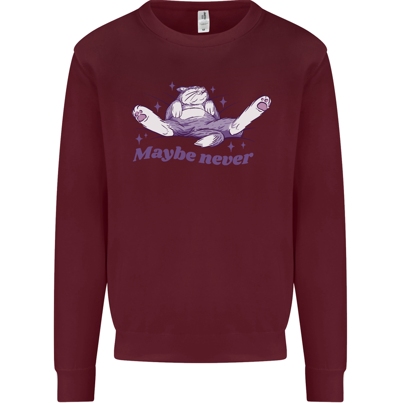 Maybe Never Lazy Cat Sleeping Kids Sweatshirt Jumper Maroon