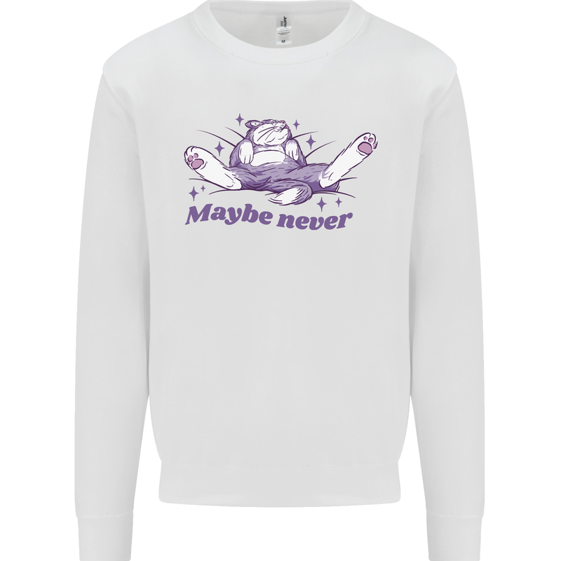 Maybe Never Lazy Cat Sleeping Kids Sweatshirt Jumper White