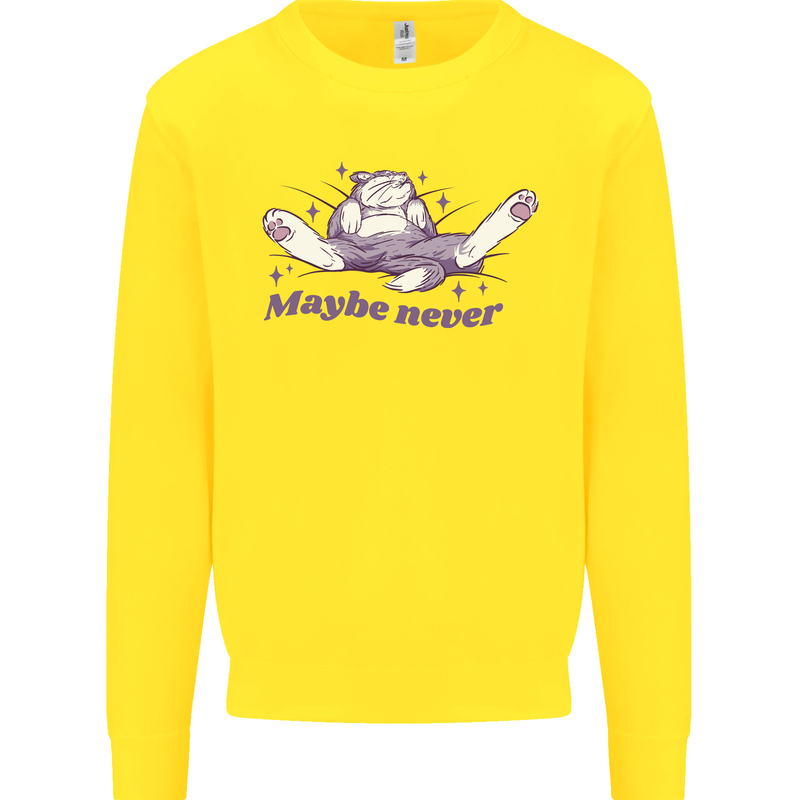 Maybe Never Lazy Cat Sleeping Kids Sweatshirt Jumper Yellow
