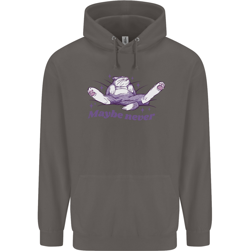 Maybe Never Lazy Cat Sleeping Mens 80% Cotton Hoodie Charcoal
