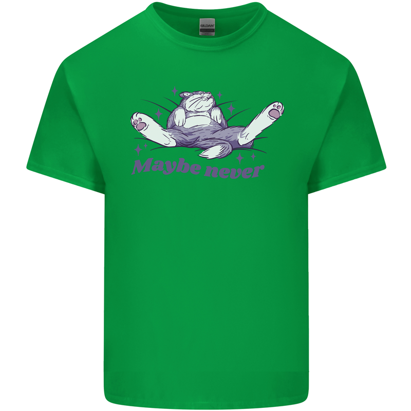 Maybe Never Lazy Cat Sleeping Mens Cotton T-Shirt Tee Top Irish Green