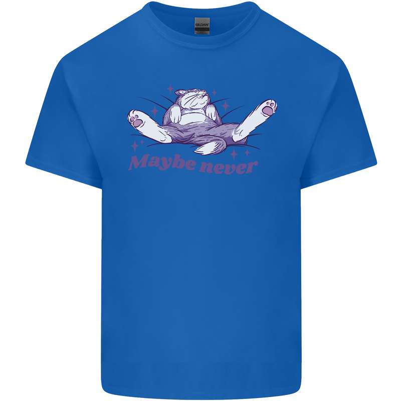 Maybe Never Lazy Cat Sleeping Mens Cotton T-Shirt Tee Top Royal Blue