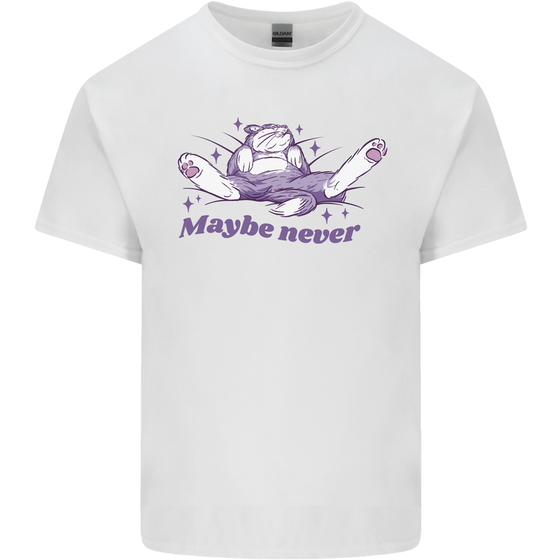 Maybe Never Lazy Cat Sleeping Mens Cotton T-Shirt Tee Top White