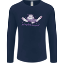 Maybe Never Lazy Cat Sleeping Mens Long Sleeve T-Shirt Navy Blue