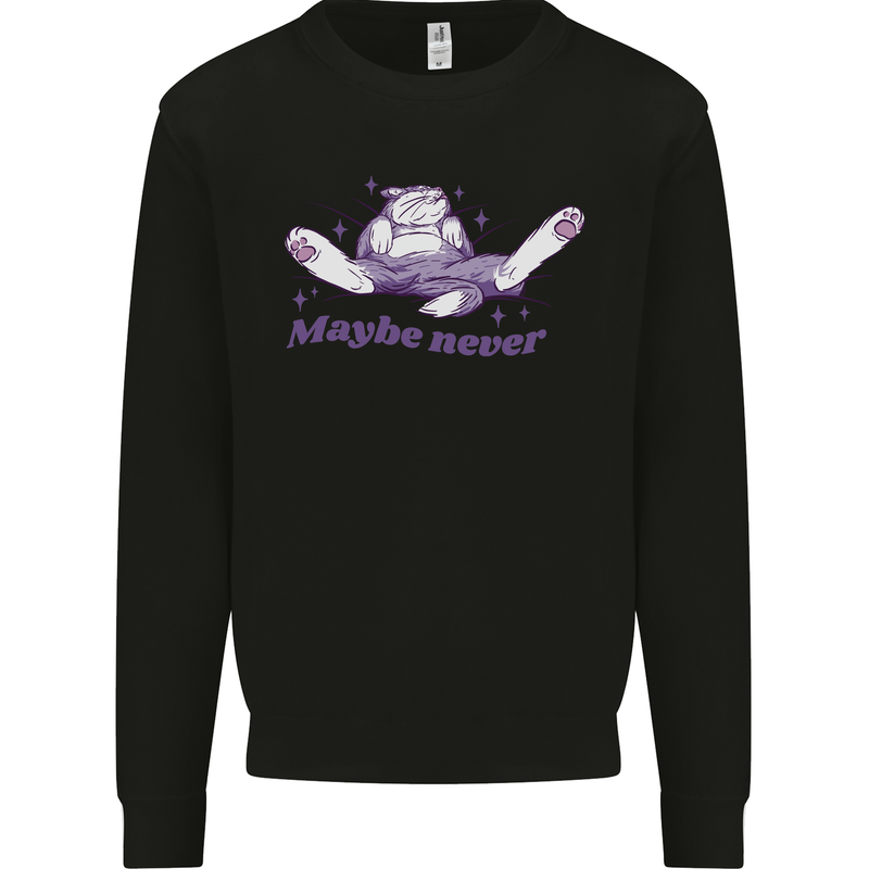 Maybe Never Lazy Cat Sleeping Mens Sweatshirt Jumper Black