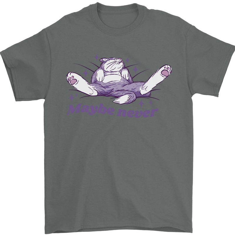 Maybe Never Lazy Cat Sleeping Mens T-Shirt 100% Cotton Charcoal