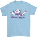 Maybe Never Lazy Cat Sleeping Mens T-Shirt 100% Cotton Light Blue