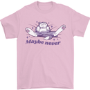 Maybe Never Lazy Cat Sleeping Mens T-Shirt 100% Cotton Light Pink