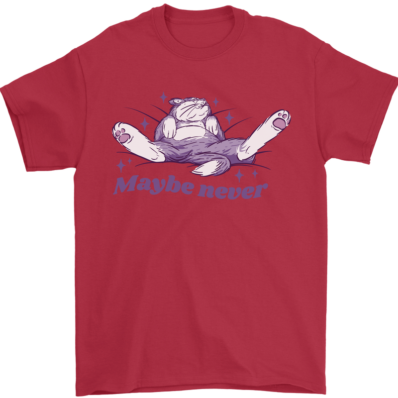 Maybe Never Lazy Cat Sleeping Mens T-Shirt 100% Cotton Red