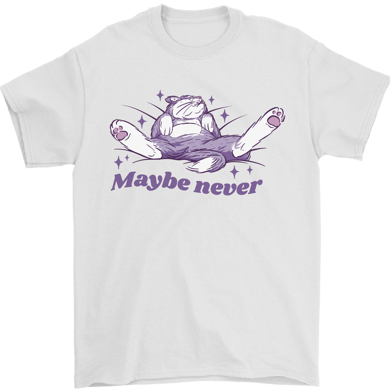 Maybe Never Lazy Cat Sleeping Mens T-Shirt 100% Cotton White