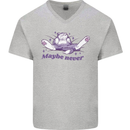 Maybe Never Lazy Cat Sleeping Mens V-Neck Cotton T-Shirt Sports Grey