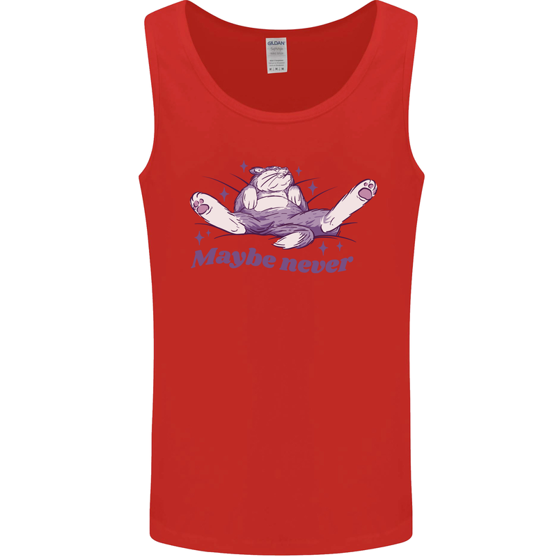 Maybe Never Lazy Cat Sleeping Mens Vest Tank Top Red