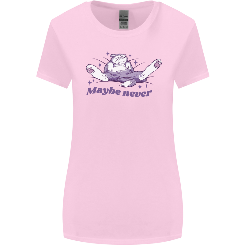 Maybe Never Lazy Cat Sleeping Womens Wider Cut T-Shirt Light Pink