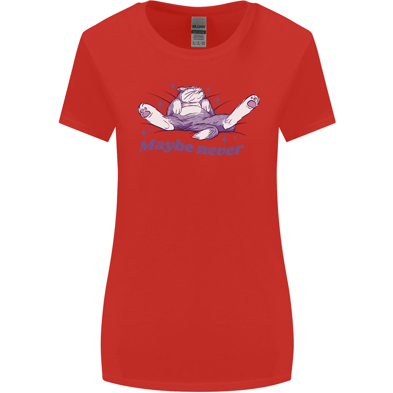 Maybe Never Lazy Cat Sleeping Womens Wider Cut T-Shirt Red