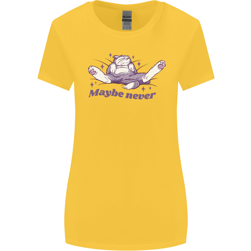 Maybe Never Lazy Cat Sleeping Womens Wider Cut T-Shirt Yellow