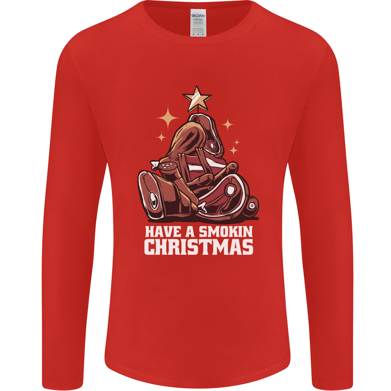 Meat Christmas Tree Funny Xmas Dinner BBQ Mens Long Sleeve T-Shirt Red