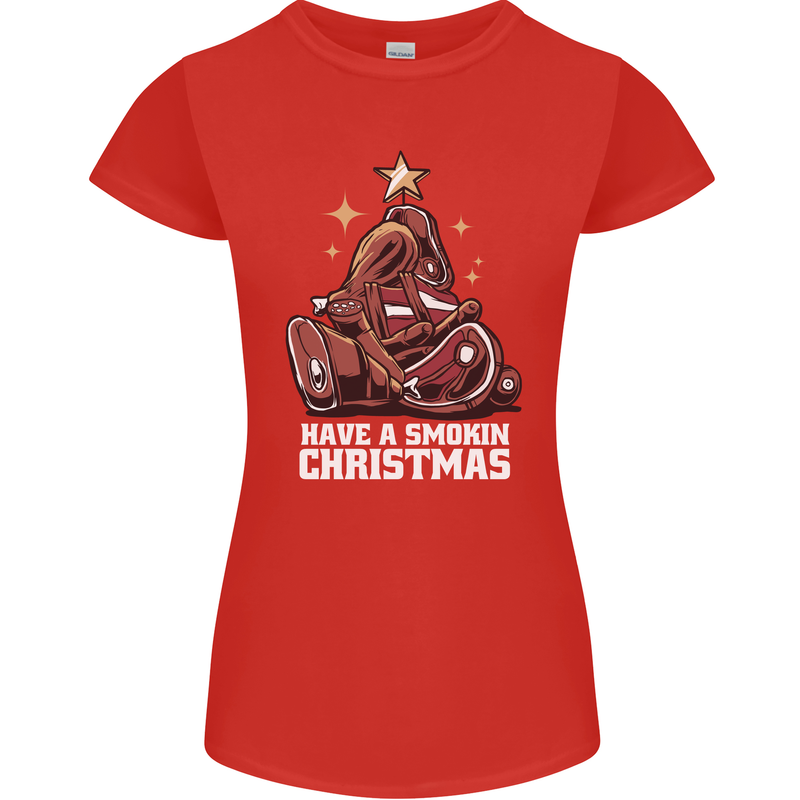 Meat Christmas Tree Funny Xmas Dinner BBQ Womens Petite Cut T-Shirt Red